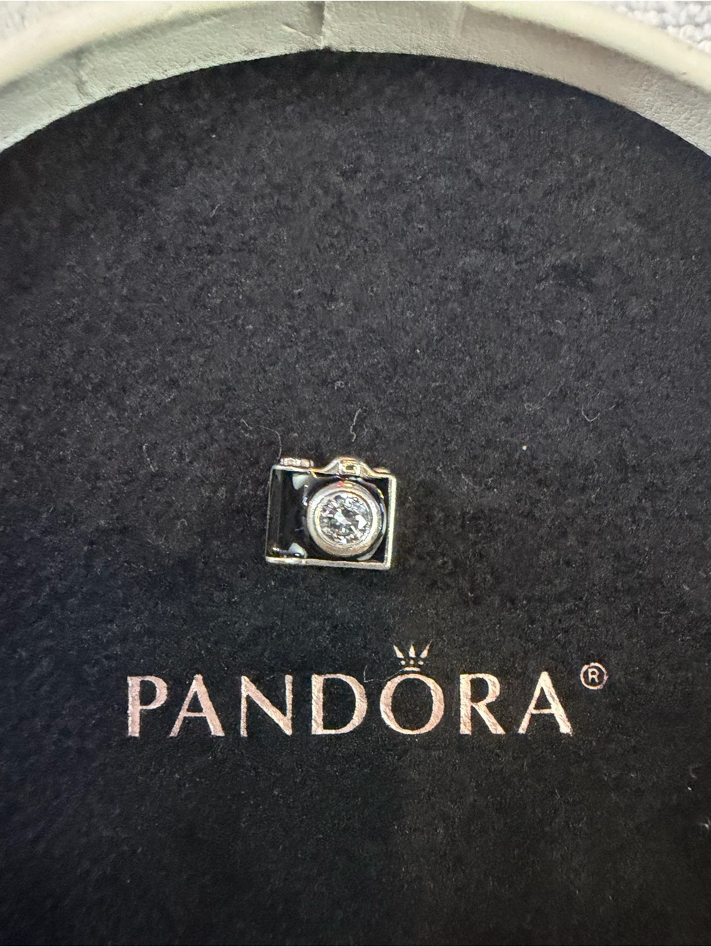 Pandora Silver Camera Charm with Clear Stone